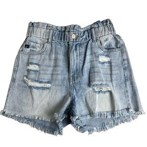 KanCan‎ Womens Light Wash High Rise Distressed Paper Bag Denim Shorts Medium